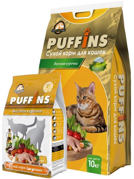Сухой корм для кошек Puffins вкусная курочка фото