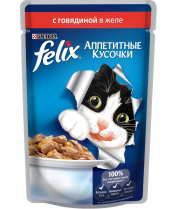 Влажный корм Felix с кусочками говядины в желе для кошек фото